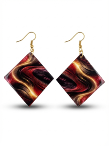Lightweight Dimand Dangle Earrings for Women  Resin Coated Paper Jewelry - Boho Statement Earrings