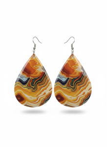 Lightweight Teardrop Dangle Earrings for Women - Faux Agate Stone Pattern - Resin Coated Paper Jewelry - Boho Statement Earrings