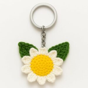 Handmade Crochet Daisy Flower Keychain for Girls & Women | Cute Aesthetic Woolen Key Ring | Floral Bag Charm & Car Key Accessory
