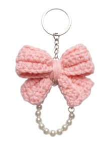 Handmade Crochet Lip Balm Holder Keychain for Girls | Daisy Flower Lipstick Case | Cute Bag Charm | Acrylic Yarn | White & Green (Copy)