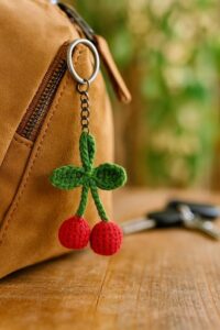 Handmade Crochet Cherry Woolen Key Ring | Keychain